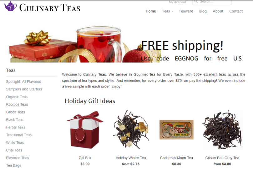 The new Culinary Teas site, December 2014.