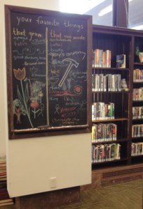 Chalkboard with "your favorite things" prompt