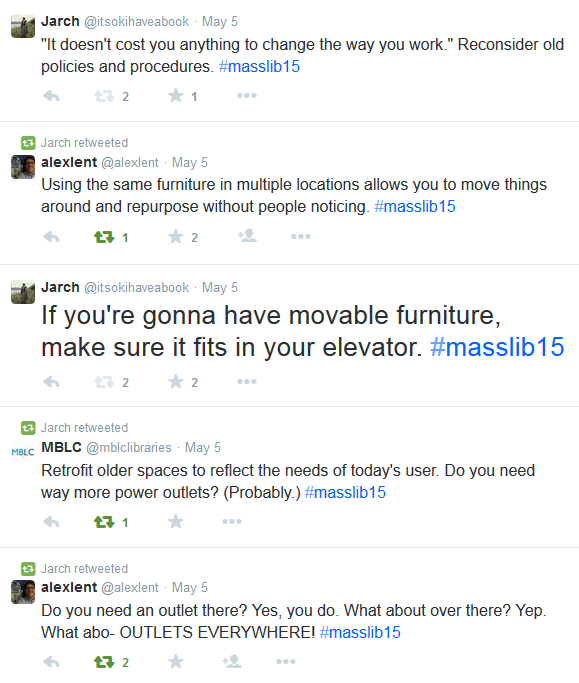 Screenshot of tweets including If you're gonna have movable furniture, make sure it fits in your elevator.