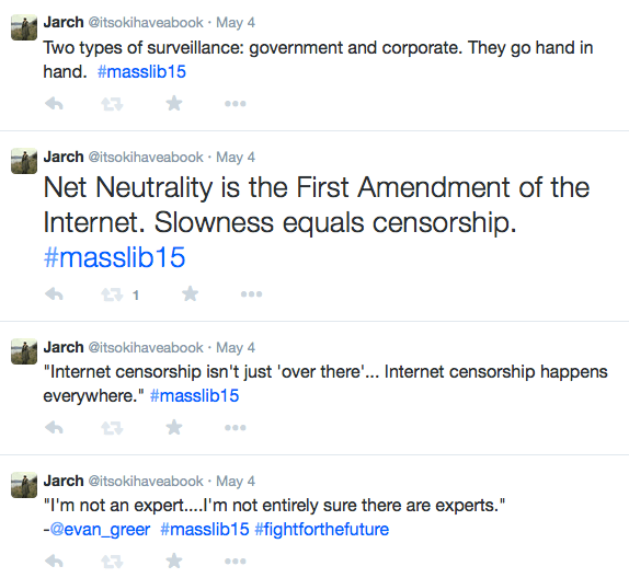 Screenshot of tweets, including Net Neutrality is the First Amendment of the Internet. Slowness equals censorship. 