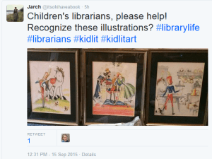 Screenshot of a tweet: Children's librarians, please help. Recognize these illustrations?