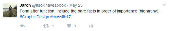 Screenshot of tweet: form after function. Hierarchy.