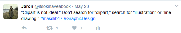 Screenshot of a tweet: Clipart is not ideal.