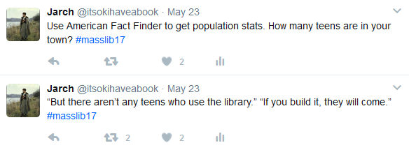 Screenshot of two tweets about teen population stats from American Fact Finder and "if you build it, they will come"