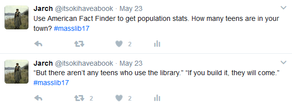 Screenshot of two tweets about teen population stats from American Fact Finder and "if you build it, they will come"