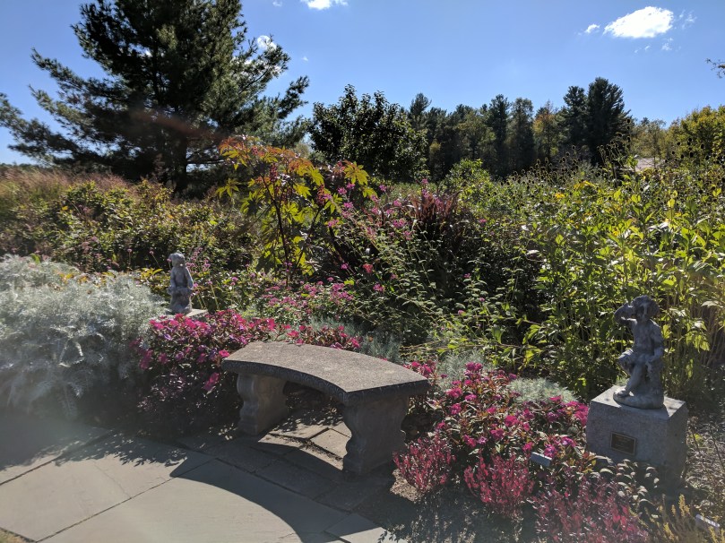 Stone bench and plants