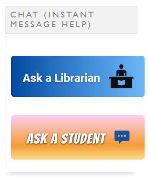 screenshot of Johnson & Wales library chat options (Ask a Librarian and Ask a Student)
