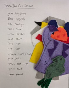 Pirate Jack gets dressed felt pieces and list