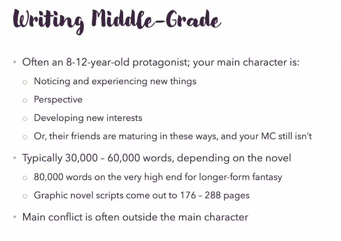 Screen shot of Writing Middle Grade slide