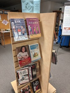 Tall spinner rack display with challenged books