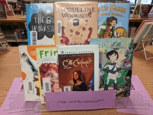 Photo of a Ms. Arch Recommends book display 