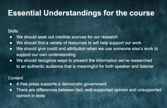 Colleen Simpson's slide of essential understandings for the course