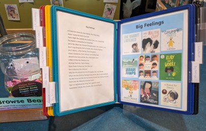 Book List open to "Big Feelings"