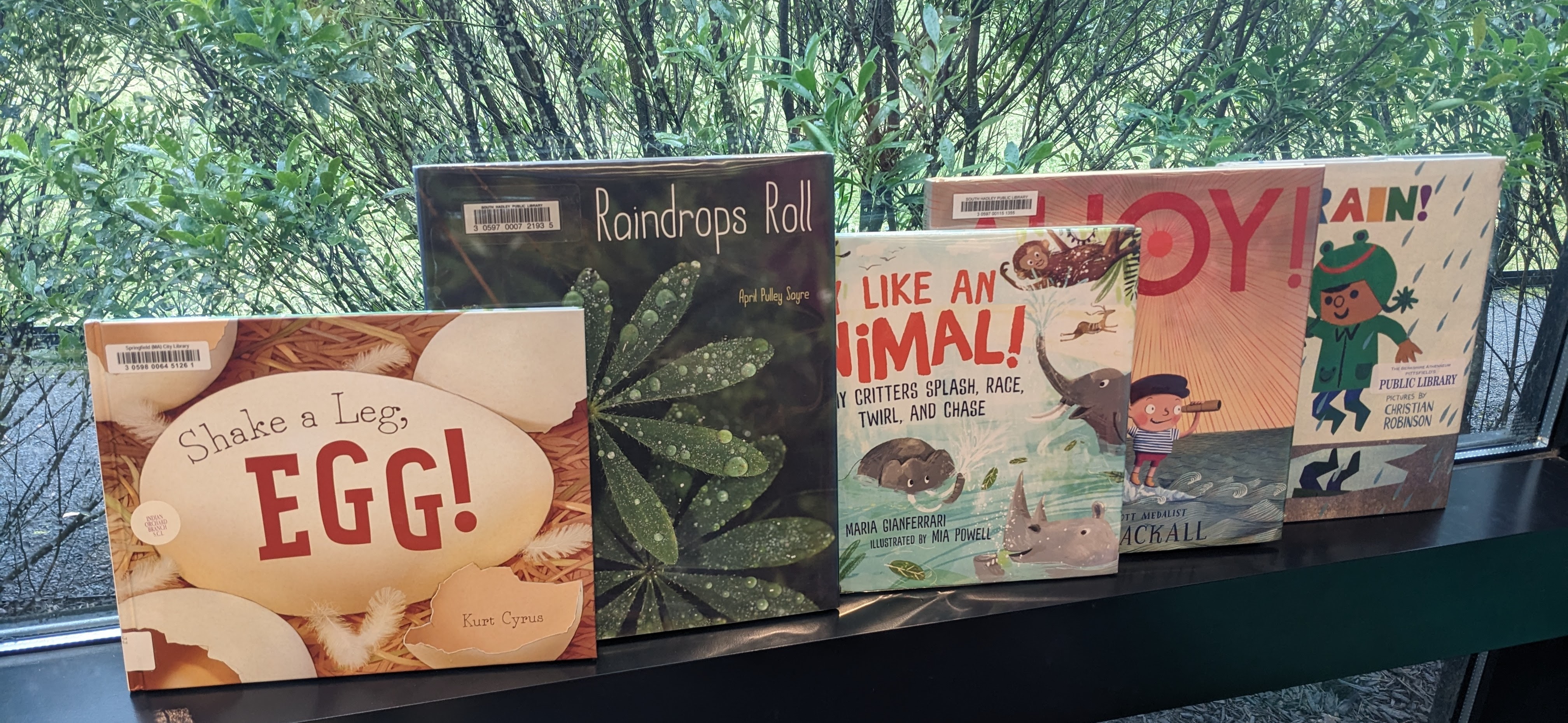 Picture books on the railing