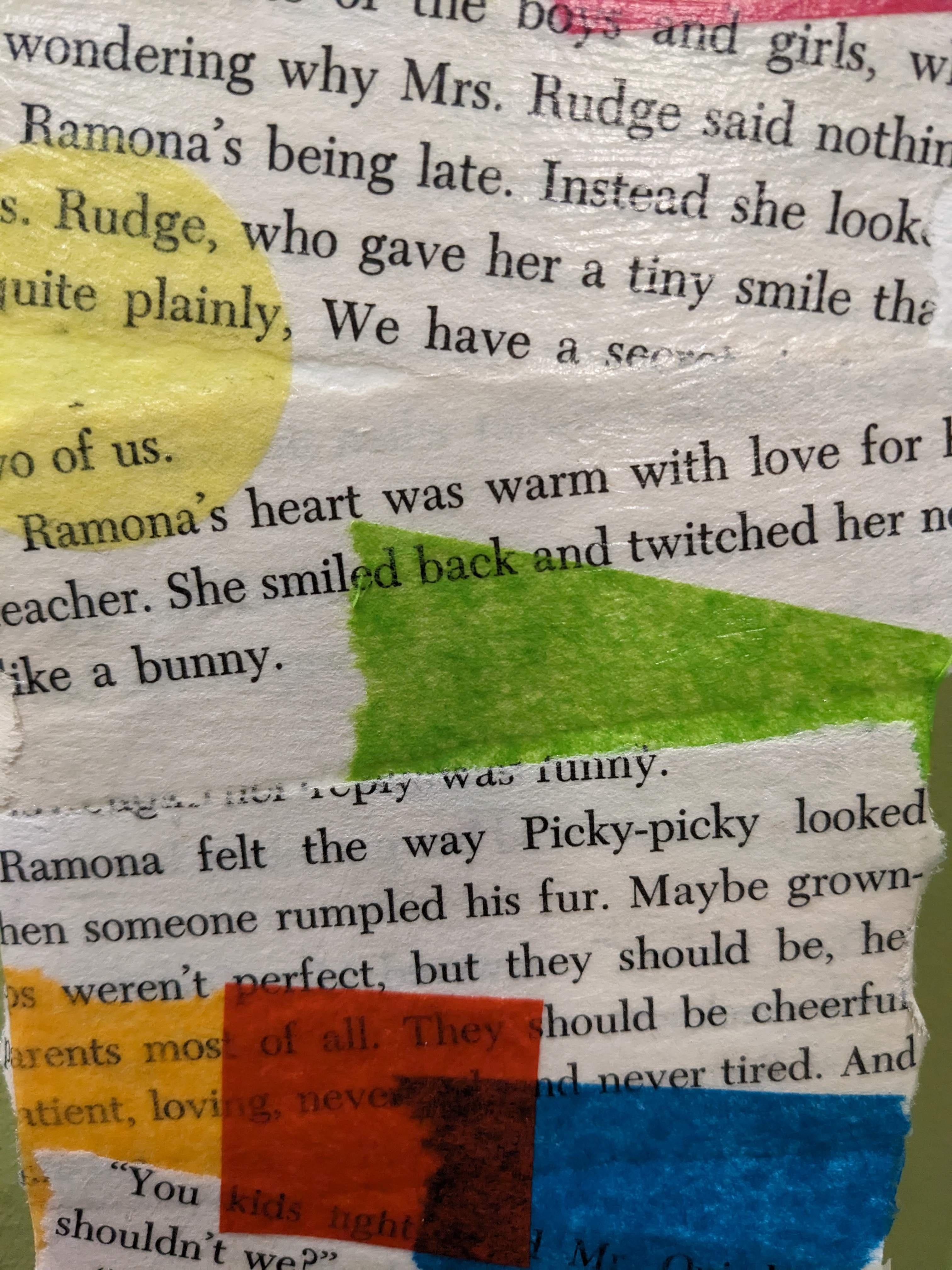 close-up of mod-podged collage with text from Ramona