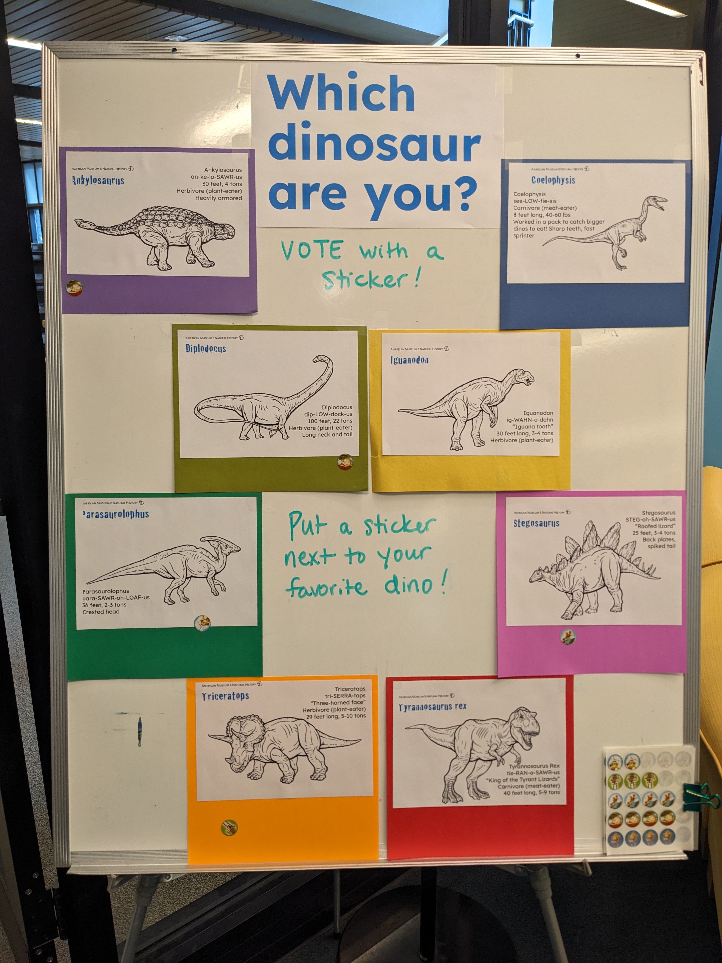 Which Dinosaur Are You? sticker vote board