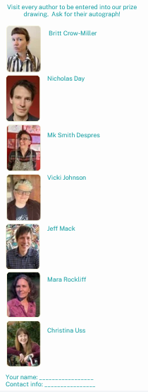 Autograph page for authors, with headshots and names